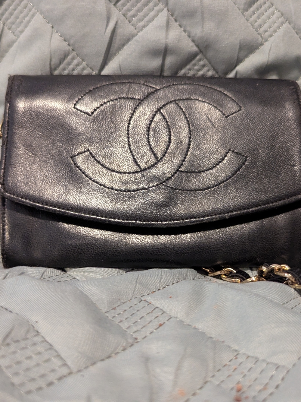 Chanel Black Quilted Lambskin Wallet On A Chain